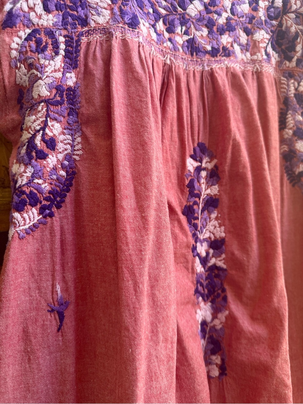 Mi Golondrina Pink Mini Dress with Purple Floral Embroidery - Picture 3 of 5